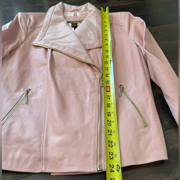 IMAN Pink 100% Genuine Leather Moto Zip Jacket Woman Size Large Large Collar - Picture 7 of 9